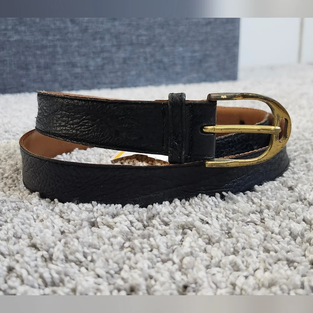Christian Dior $300 Vintage Shrunken Hide Leather Belt Size 36 (90cm) Black - Picture 1 of 3